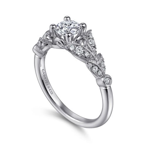 Vintage Inspired 14K White Gold Split Shank Round Diamond Engagement Ring