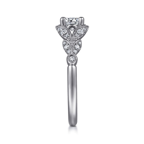 Vintage Inspired 14K White Gold Split Shank Round Diamond Engagement Ring