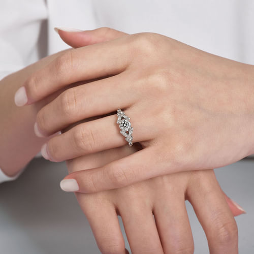 Vintage Inspired 14K White Gold Split Shank Round Diamond Engagement Ring