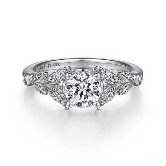 Gabriel - Vintage Inspired 14K White Gold Split Shank Round Diamond Engagement Ring