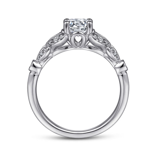 Vintage Inspired 14K White Gold Split Shank Round Diamond Engagement Ring