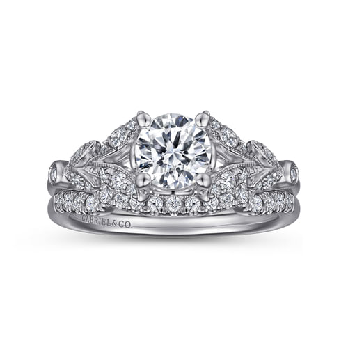 Vintage Inspired 14K White Gold Split Shank Round Diamond Engagement Ring