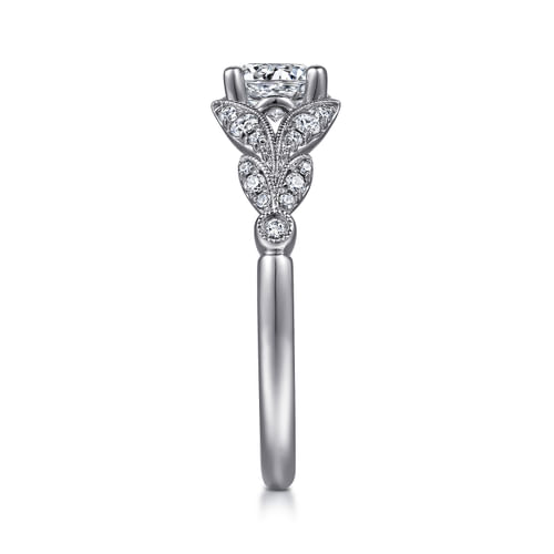 Vintage Inspired 14K White Gold Split Shank Round Diamond Engagement Ring