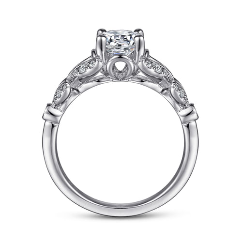 Vintage Inspired 14K White Gold Split Shank Round Diamond Engagement Ring