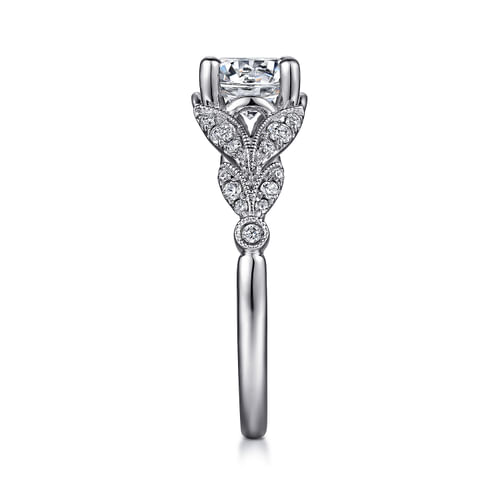Vintage Inspired 14K White Gold Split Shank Round Diamond Engagement Ring