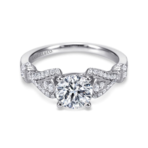Vintage Inspired 14K White Gold Split Shank Round Diamond Engagement Ring