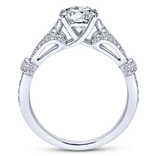 Vintage Inspired 14K White Gold Split Shank Round Diamond Engagement Ring