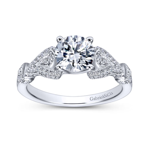 Vintage Inspired 14K White Gold Split Shank Round Diamond Engagement Ring