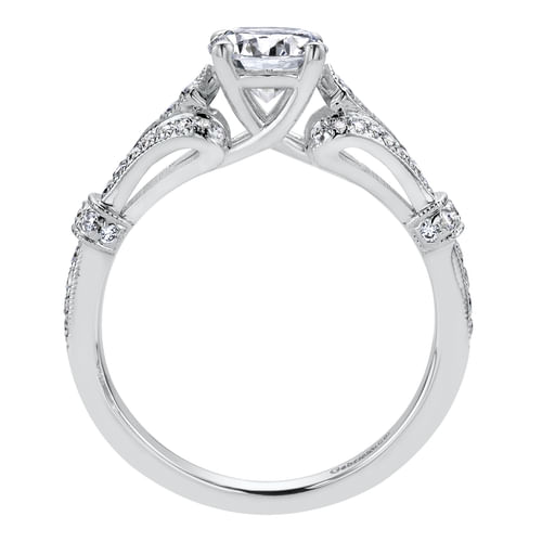 Vintage Inspired 14K White Gold Split Shank Round Diamond Engagement Ring