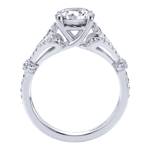 Vintage Inspired 14K White Gold Split Shank Round Diamond Engagement Ring