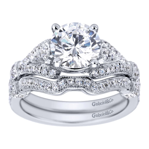 Vintage Inspired 14K White Gold Split Shank Round Diamond Engagement Ring