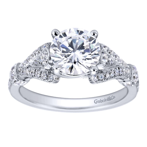 Vintage Inspired 14K White Gold Split Shank Round Diamond Engagement Ring