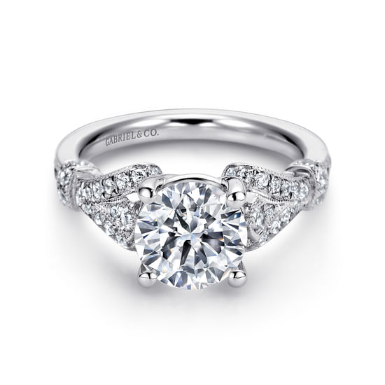 Gabriel - Vintage Inspired 14K White Gold Split Shank Round Diamond Engagement Ring