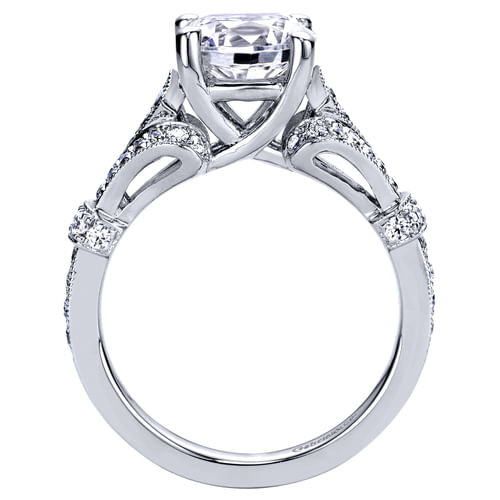 Vintage Inspired 14K White Gold Split Shank Round Diamond Engagement Ring