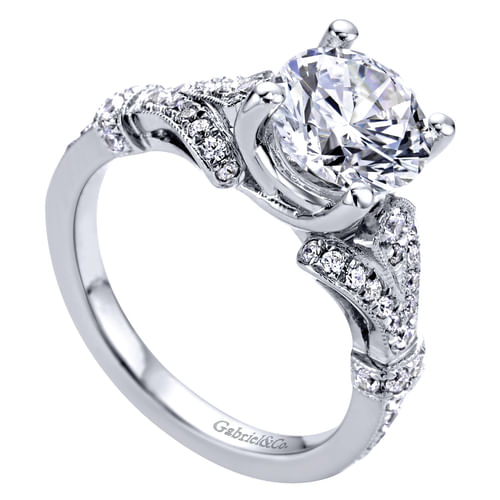 Vintage Inspired 14K White Gold Split Shank Round Diamond Engagement Ring