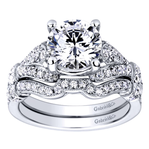 Vintage Inspired 14K White Gold Split Shank Round Diamond Engagement Ring