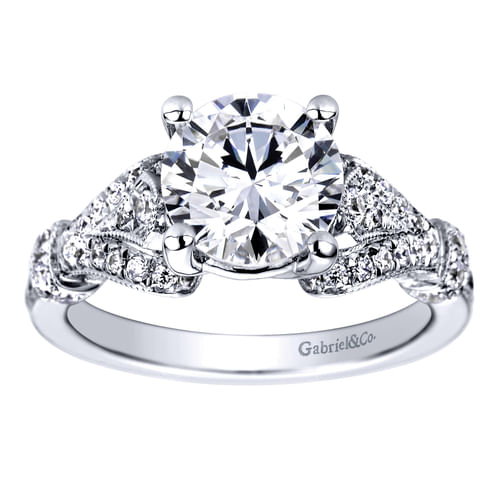 Vintage Inspired 14K White Gold Split Shank Round Diamond Engagement Ring