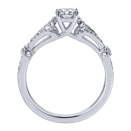 Vintage Inspired 14K White Gold Split Shank Round Diamond Engagement Ring