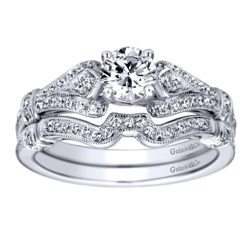 Vintage Inspired 14K White Gold Split Shank Round Diamond Engagement Ring