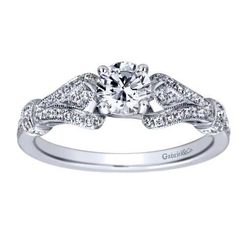 Vintage Inspired 14K White Gold Split Shank Round Diamond Engagement Ring