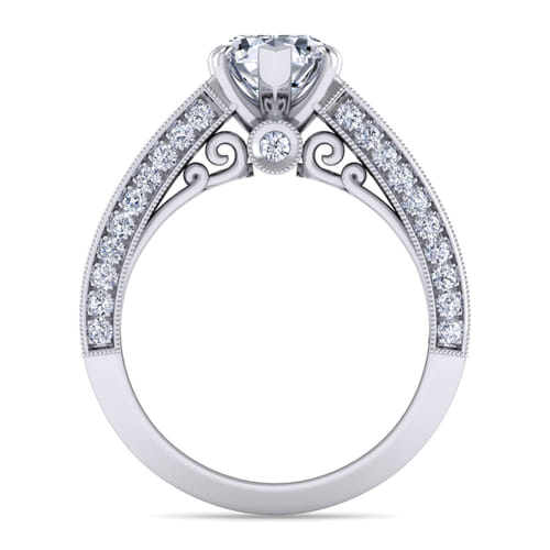 Vintage Inspired 14K White Gold Wide Band Pear Shape Diamond Channel Set Engagement Ring