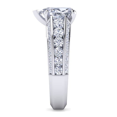 Vintage Inspired 14K White Gold Wide Band Pear Shape Diamond Channel Set Engagement Ring