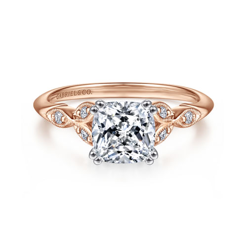 Vintage Inspired 14K White-Rose Gold Cushion Cut Diamond Engagement Ring