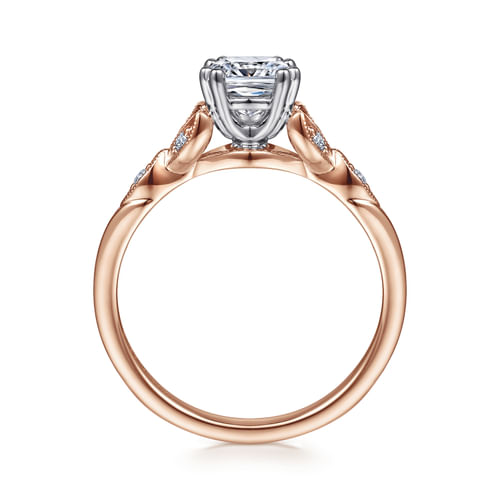 Vintage Inspired 14K White-Rose Gold Cushion Cut Diamond Engagement Ring