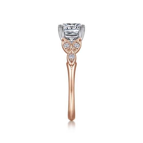 Vintage Inspired 14K White-Rose Gold Cushion Cut Diamond Engagement Ring