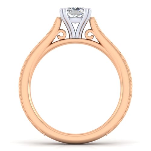 Vintage Inspired 14K White-Rose Gold Cushion Cut Solitaire Engagement Ring