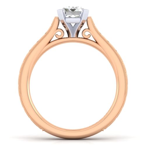 Vintage Inspired 14K White-Rose Gold Emerald Cut Solitaire Engagement Ring