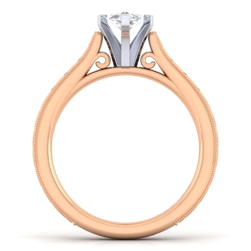 Vintage Inspired 14K White-Rose Gold Marquise Shaped Solitaire Engagement Ring