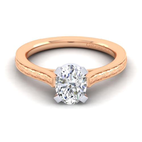 Vintage Inspired 14K White-Rose Gold Oval Solitaire Engagement Ring