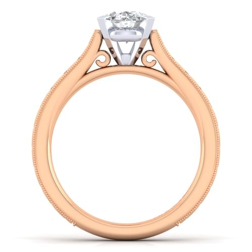 Vintage Inspired 14K White-Rose Gold Oval Solitaire Engagement Ring