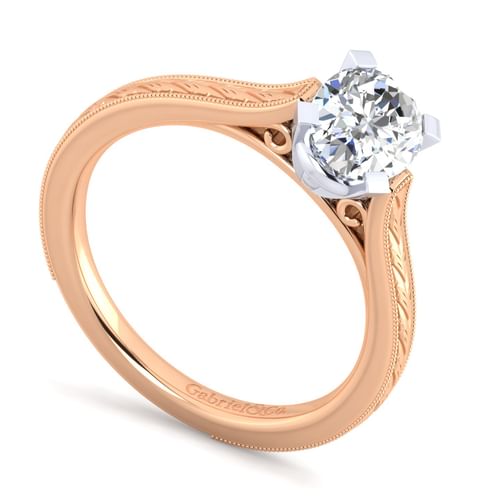 Vintage Inspired 14K White-Rose Gold Oval Solitaire Engagement Ring
