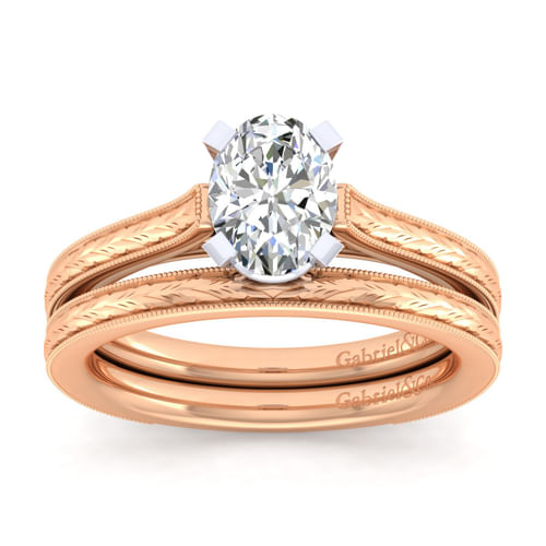 Vintage Inspired 14K White-Rose Gold Oval Solitaire Engagement Ring