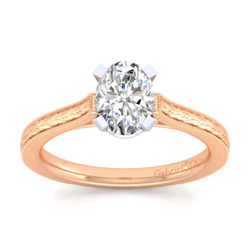 Vintage Inspired 14K White-Rose Gold Oval Solitaire Engagement Ring