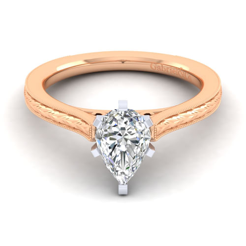 Vintage Inspired 14K White-Rose Gold Pear Shape Solitaire Engagement Ring