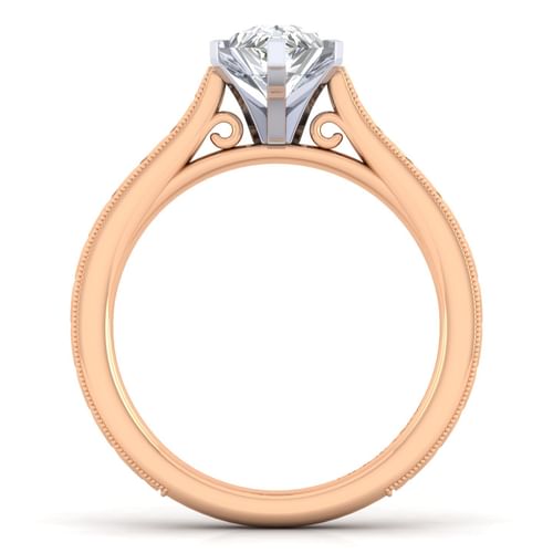 Vintage Inspired 14K White-Rose Gold Pear Shape Solitaire Engagement Ring