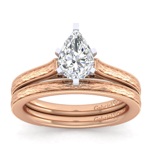 Vintage Inspired 14K White-Rose Gold Pear Shape Solitaire Engagement Ring