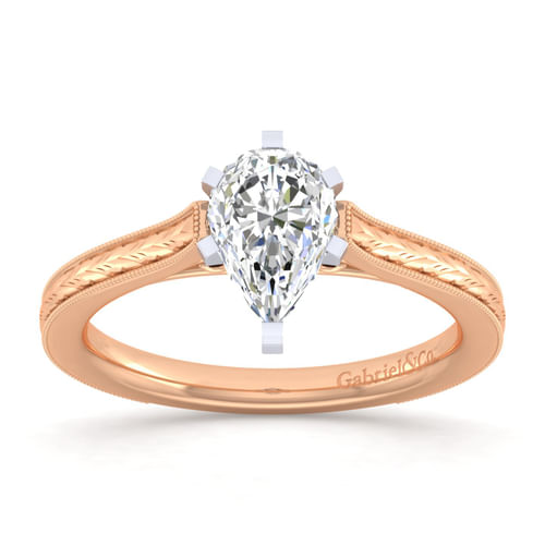 Vintage Inspired 14K White-Rose Gold Pear Shape Solitaire Engagement Ring