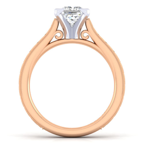 Vintage Inspired 14K White-Rose Gold Princess Cut Solitaire Engagement Ring