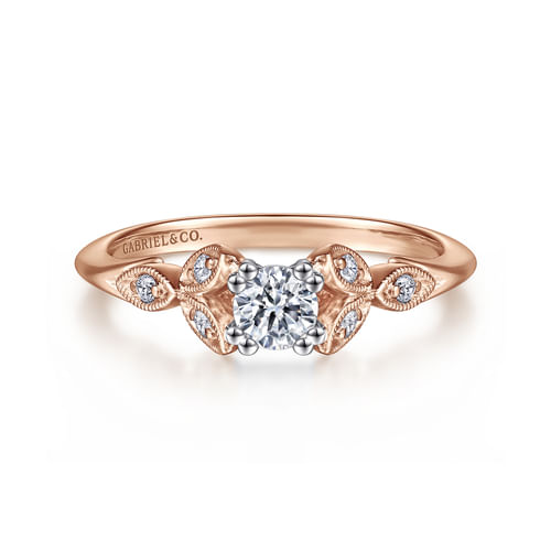 Vintage Inspired 14K White-Rose Gold Round Diamond Engagement Ring