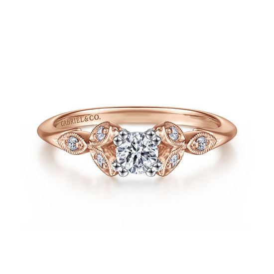 Gabriel - Vintage Inspired 14K White-Rose Gold Round Diamond Engagement Ring