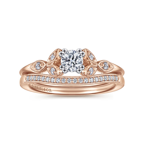 Vintage Inspired 14K White-Rose Gold Round Diamond Engagement Ring