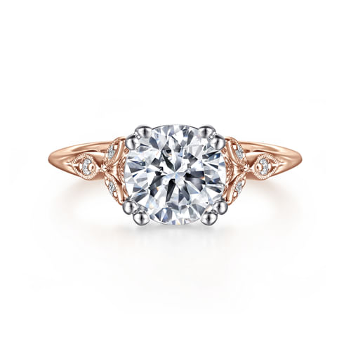 Vintage Inspired 14K White-Rose Gold Round Diamond Engagement Ring