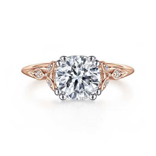 Gabriel - Vintage Inspired 14K White-Rose Gold Round Diamond Engagement Ring