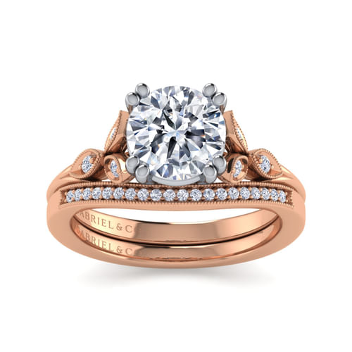 Vintage Inspired 14K White-Rose Gold Round Diamond Engagement Ring