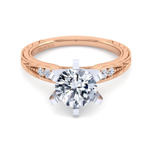 Vintage Inspired 14K White-Rose Gold Round Diamond Engagement Ring