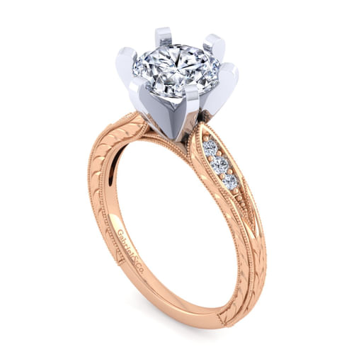 Vintage Inspired 14K White-Rose Gold Round Diamond Engagement Ring